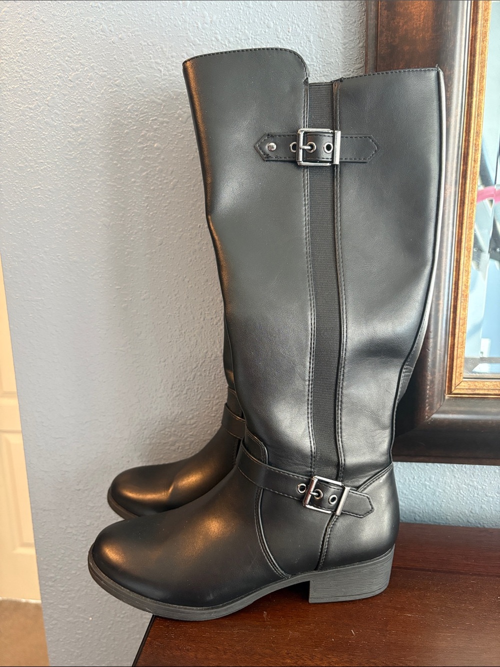 croft & barrow | Tall Black Boots with Buckle | Zipper Closure